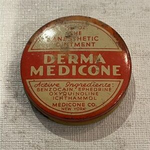 Vintage/ antique red and cream  Derma Medicone tin. Beautiful Patina!